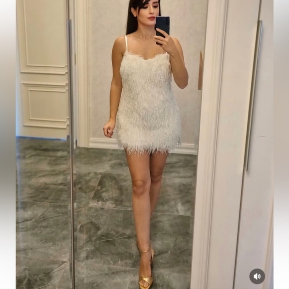 NWT ZARA WHITE FRINGED MINI DRESS WITH METALLIC THREAD - Picture 6 of 12